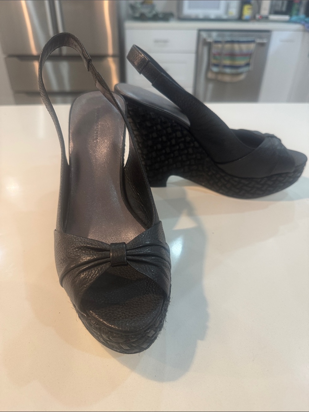 Banana republic Women's Black leather Slingback Wedge Sandals platform